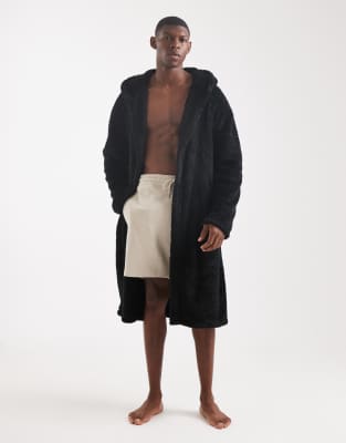 Loungeable Loungeable Mens sherpa hooded robe in Black