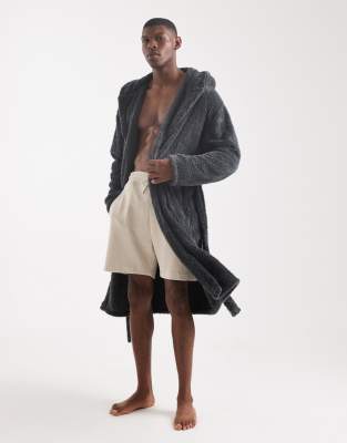Loungeable Loungeable Mens sherpa hooded robe in Grey