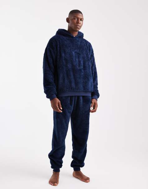 Loungeable Mens sherpa jogger sherpa lounge jogger in nvy - view 1