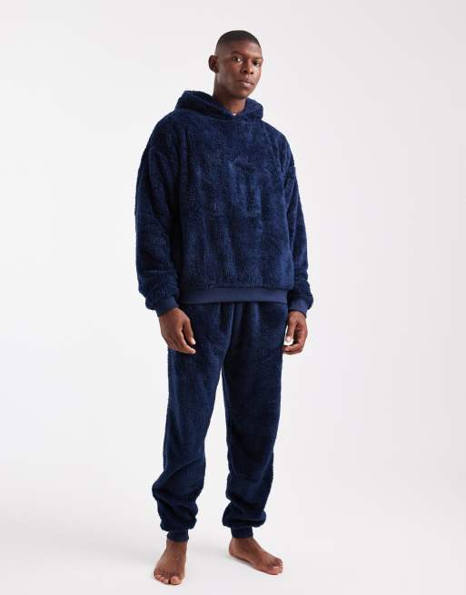 Loungeable Mens sherpa jogger sherpa lounge jogger in nvy