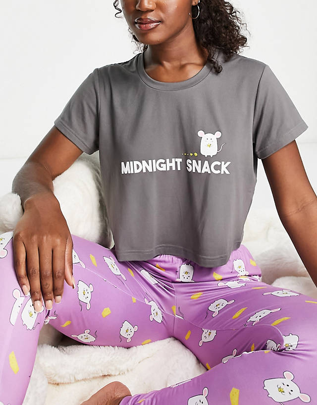 Loungeable - midnight snack mouse pyjama set in grey and lilac