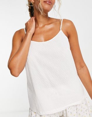 Loungeable mix and match dobby pyjama cami in white