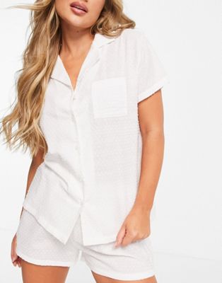 Loungeable mix and match dobby pyjama shirt in white - ASOS Price Checker