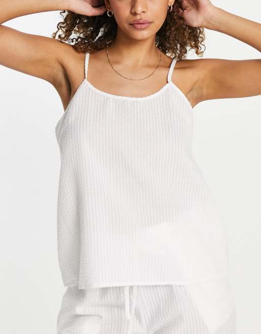 Loungeable - Mix and Match - Haut de pyjama caraco en crépon - Blanc