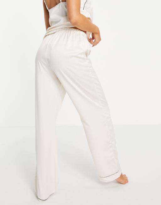 Loungeable - Mix and Match - Pantaloni del pigiama in raso crema con profili neri, 2 di 4