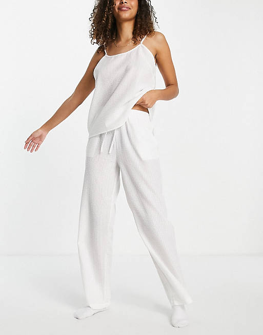 Loungeable mix and match seersucker pyjama trousers in white