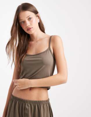 Loungeable - Mix & Match - Camisole-Oberteil aus superweichem Jersey in dunklem Taupe-Neutral