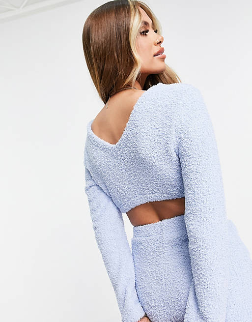 ventilation Ekspression pludselig Loungeable mix & match fuzzy long sleeve crop top in blue | ASOS