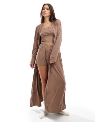 Loungeable - Mix & Match - Maxi-Bademantel aus superweichem Jersey in Cappuccino-Brown