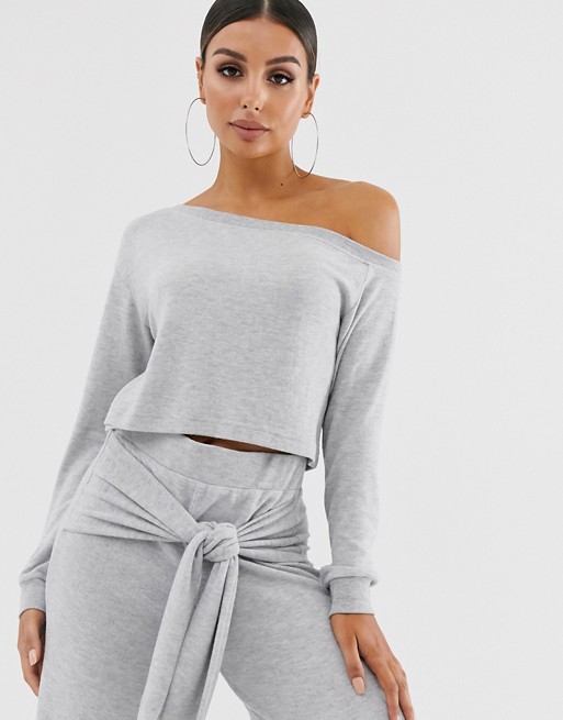Loungeable mix & match off shoulder lounge top in grey