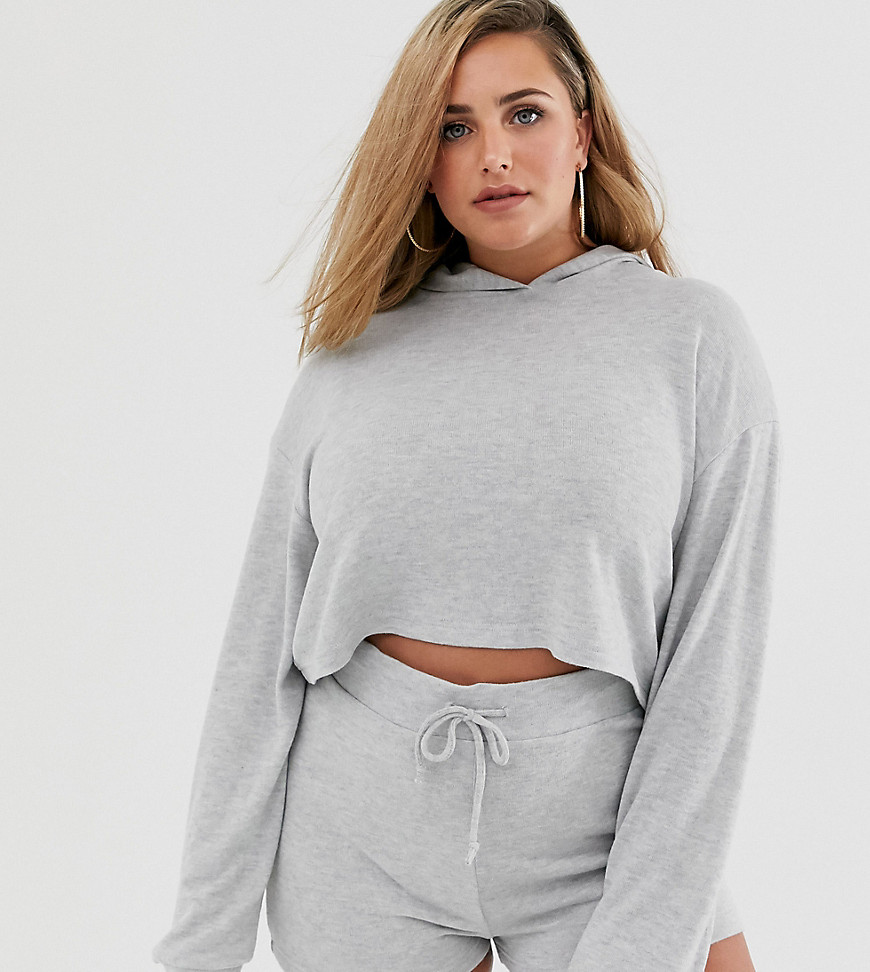 Loungeable mix & match plus size cropped lounge hoody in grey