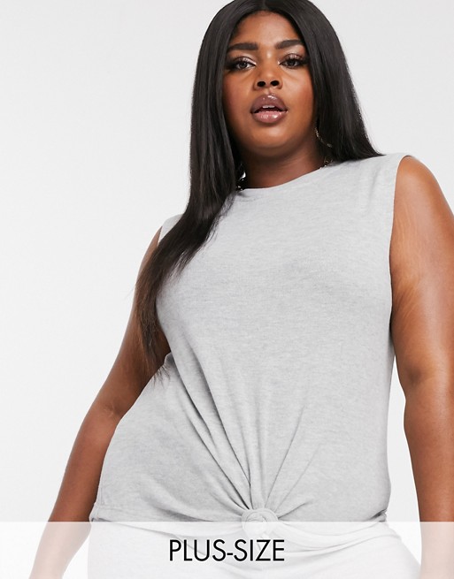 Loungeable mix & match plus size knot front tank top in grey