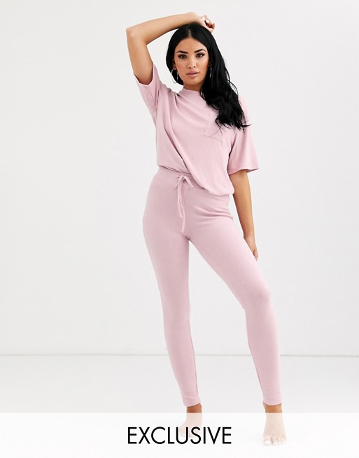 Loungeable mix & match rib leggings in pink