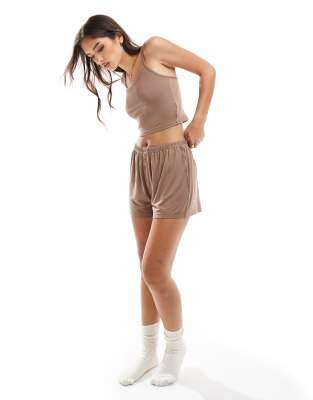 Loungeable Loungeable Mix & Match super soft jersey boxer short in cappuccino-Brown