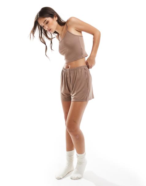 Loungeable Mix & Match super soft jersey boxer short in cappuccino - view 1