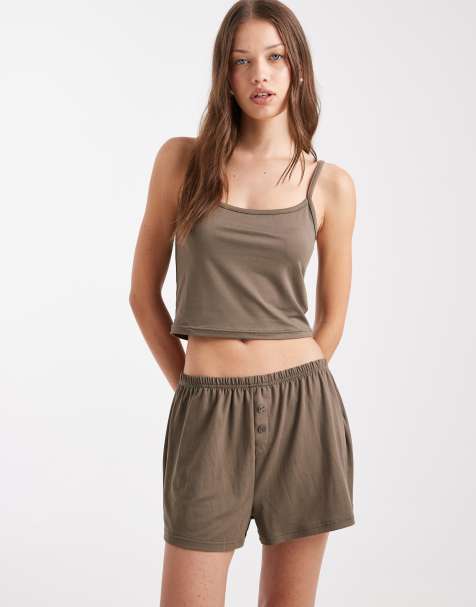 Loungeable Mix & Match super soft jersey boxer shorts in dark taupe - view 1