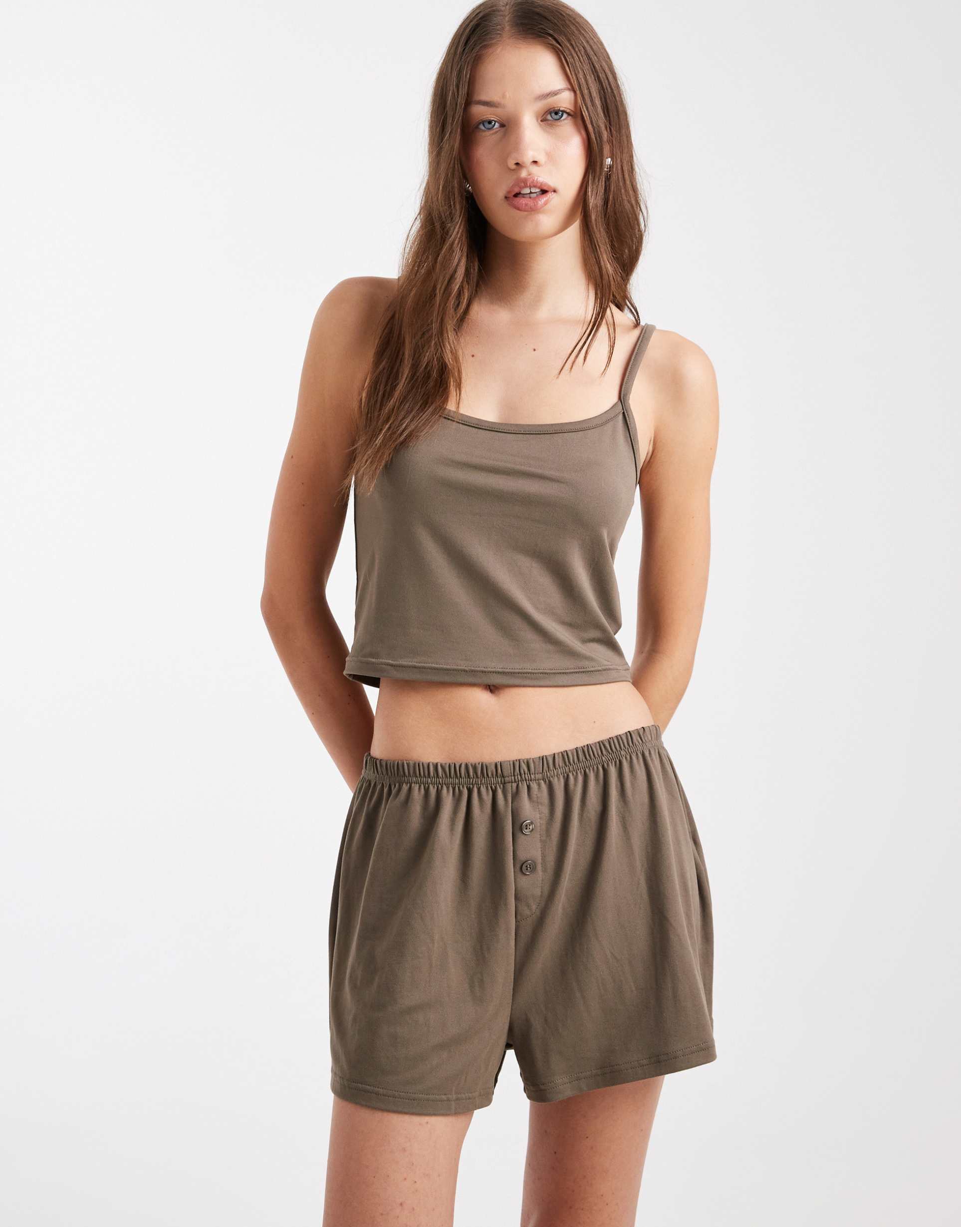 loungeable mix & match super soft jersey boxer shorts in dark taupe