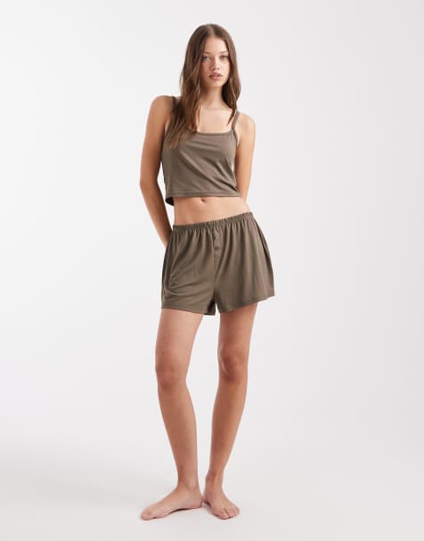 Loungeable mix & match super soft jersey set in taupe - view 1