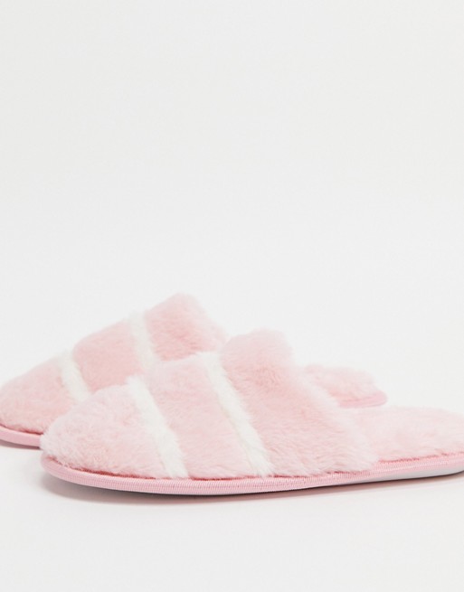 Loungeable mule stripe slippers in pink