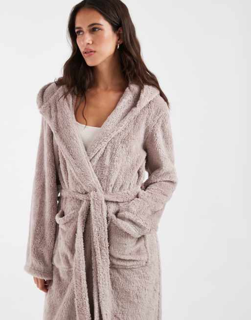 Loungeable mysig sherpa-morgonrock med huva i mink, 4 av 4