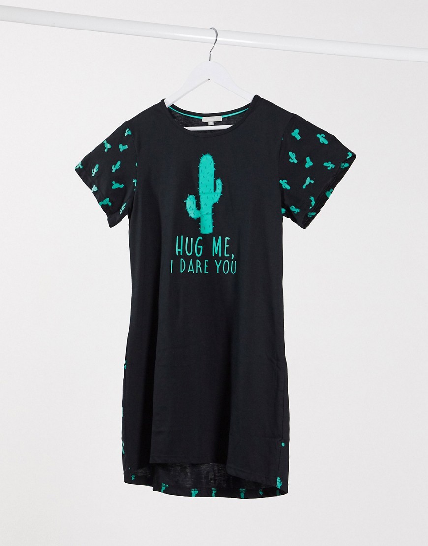 Loungeable - Nachthemd met cactusprint-Zwart