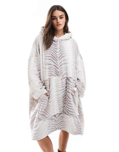 Loungeable Ombre tiger luxury fleece snuggle hoodie in taupe - view 1