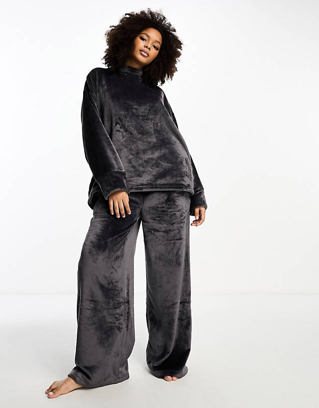Loungeable - oversized cosy lounge jumper and trouser set in charcoal grey