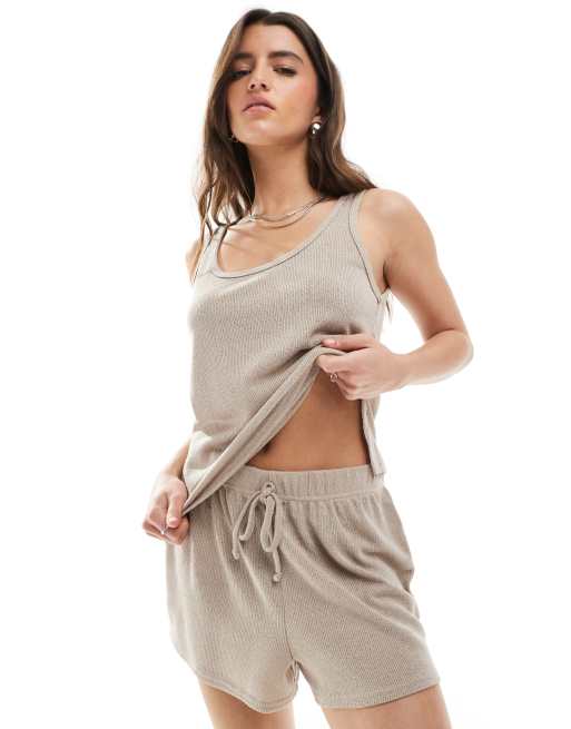 Loungeable - Pantaloncini morbidi in maglia color pietra