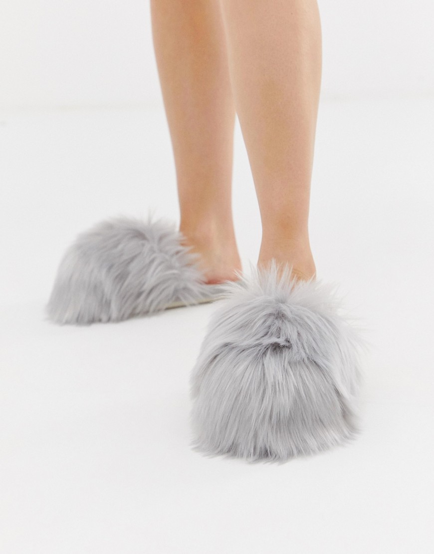 Loungeable - Pantofole in pelliccia sintetica grigie-Grigio