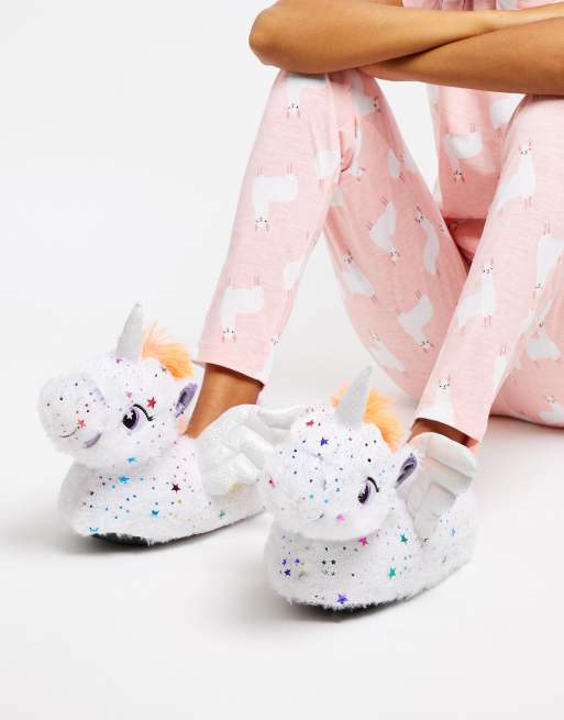 Loungeable - Pantofole metallizzate con stella e unicorno con ali