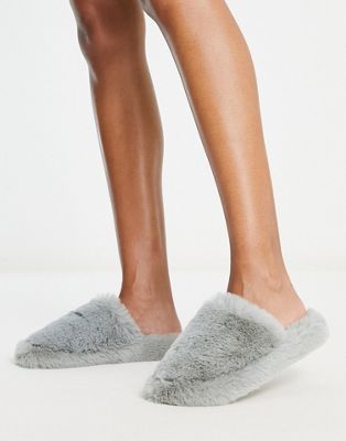 Loungeable super fluffy mule slippers in grey - ASOS Price Checker