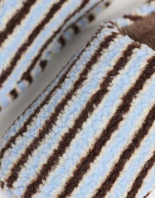 Loungeable - pantuflas de borreguito a rayas azules y marrones, 3 de 4