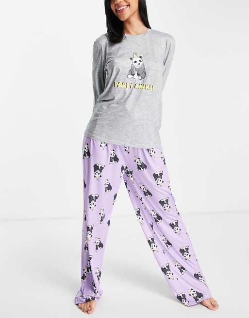 Loungeable - Party Panda - Pyjamaset in grijs met paars