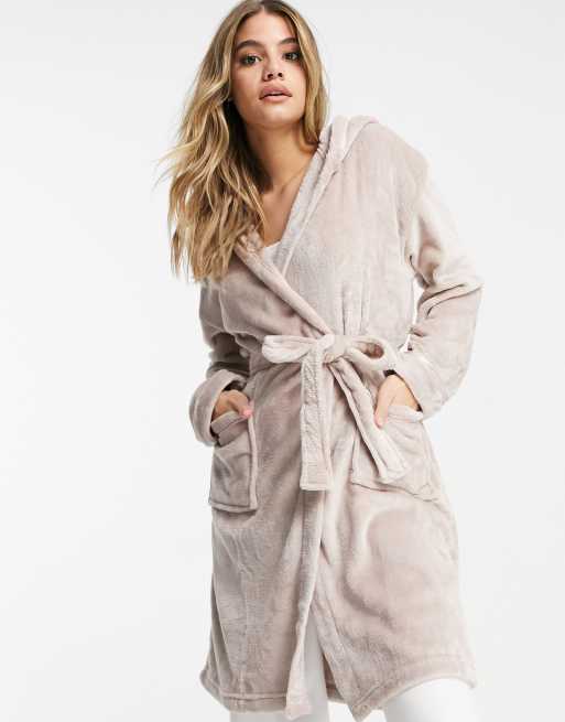 Loungeable Peignoir De Luxe En Polaire Avec Capuche Et Bords En Satin Vison Asos