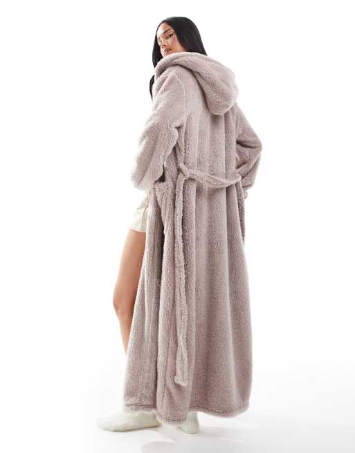 Loungeable - Peignoir long à capuche en sherpa confortable - Vison, 4 de 4