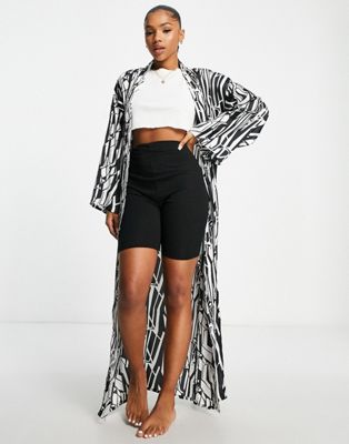 Loungeable long robe in cream and black abstract print  - ASOS Price Checker