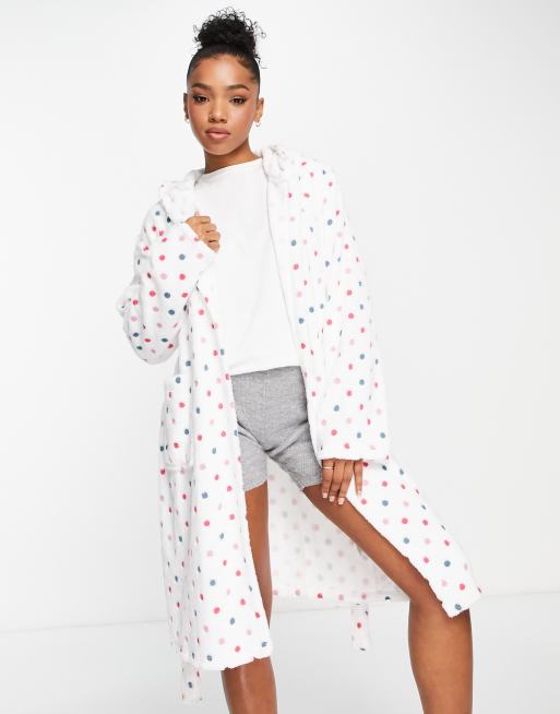 Loungeable Peignoir ultra doux a pois Creme ASOS