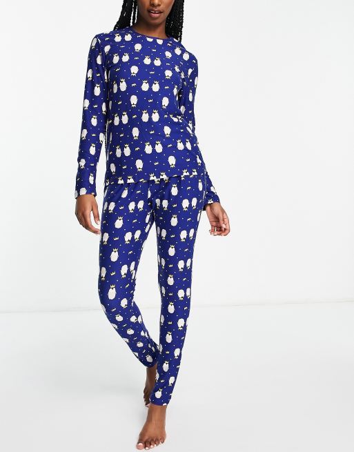 Loungeable penqueens legging pyjama set in navy