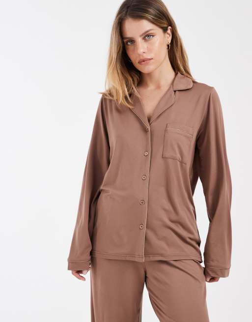 Loungeable – Bardzo miękka piżama z dżerseju: góra z kołnierzykiem kubańskim i spodnie z szerokimi nogawkami, 3 z 6