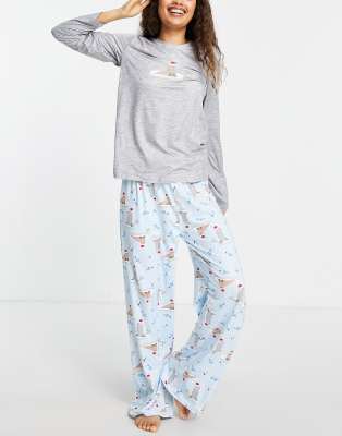 gray and white christmas pajamas