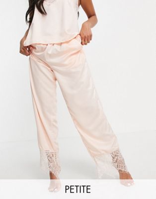 Loungeable Petite lace satin cami pyjama trousers in pale pink | ASOS