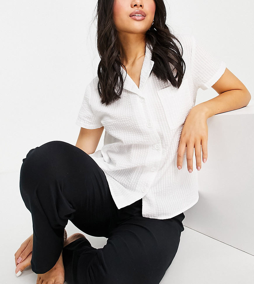 Loungeable Petite mix and match seersucker pajama shirt in white