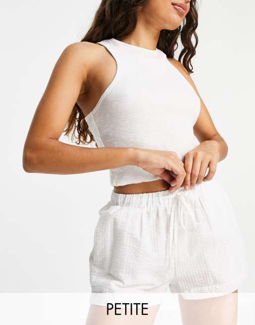 Loungeable Petite mix and match seersucker pajama shorts in white