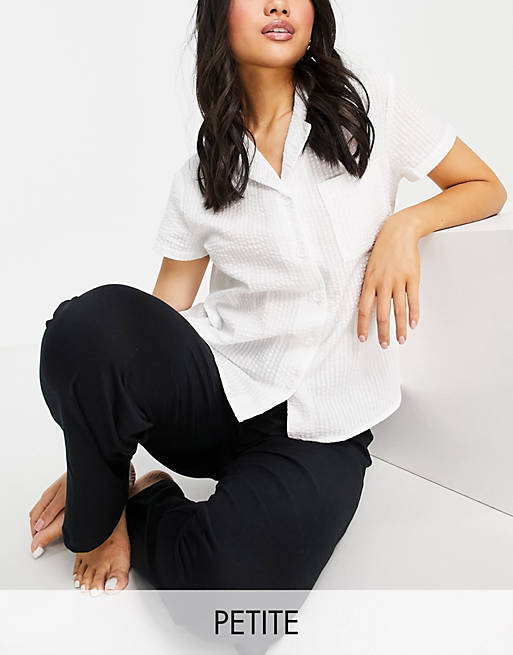 Loungeable Petite mix and match seersucker pyjama shirt in white