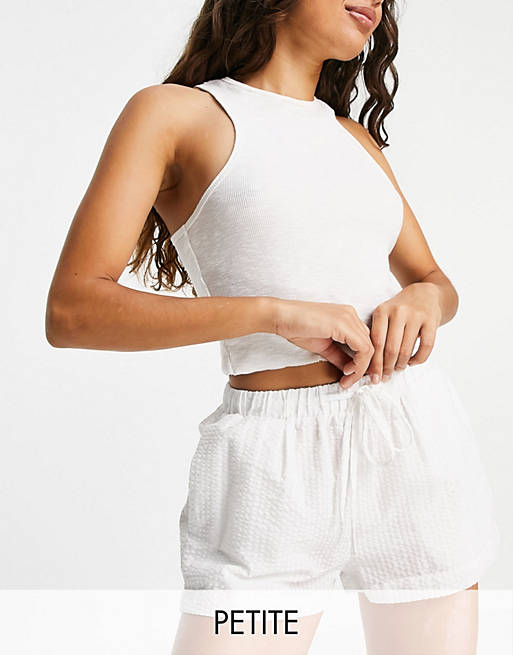 Loungeable Petite mix and match seersucker pyjama shorts in white
