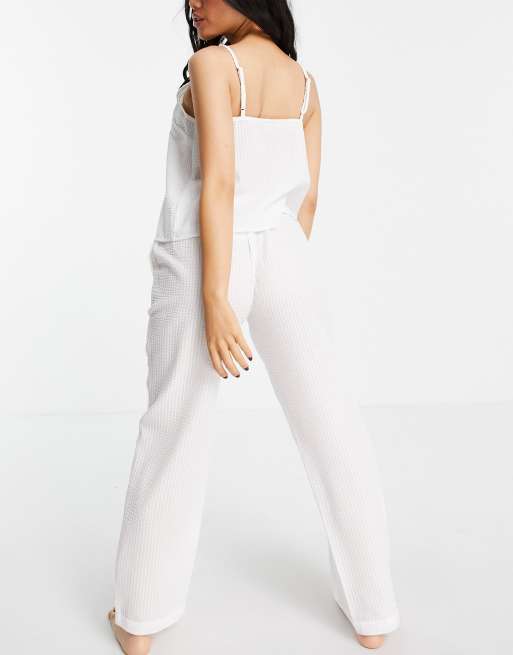 Loungeable Petite mix and match seersucker pyjama trousers in white, 2 of 4