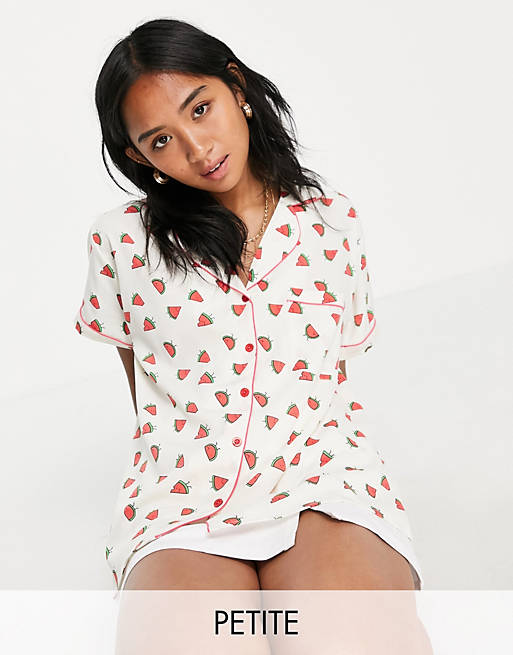 Loungeable Petite polycrepe pyjama shirt in watermelon print