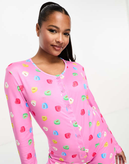 Loungeable Petite sweetie pajama romper in pink