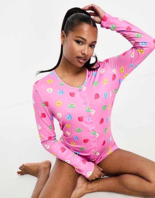 Loungeable Petite sweetie pajama romper in pink ASOS