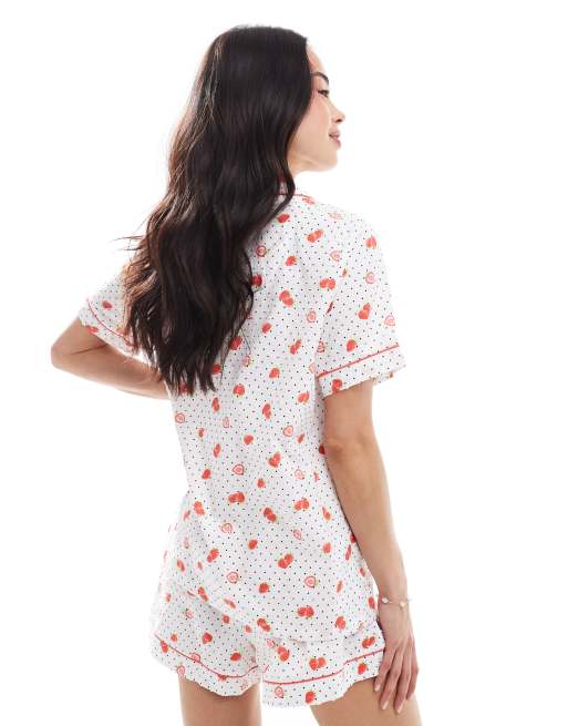 Pigiama Corto Donna In Cotone - Set Elegante Con Top Manica Corta E Pantaloni Stampati